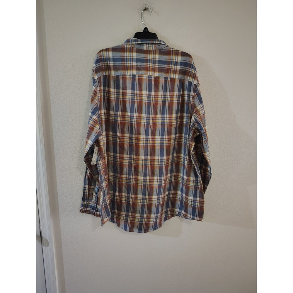 George Mens Classic Fit Plaid Button Down Shirt Blue Orange 3XL NWT - Picture 3 of 4